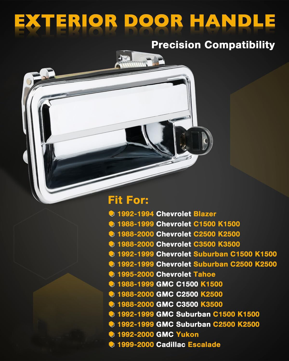 Chrome Exterior Door Handle Front w/Lock Cylinders For 88-01 Chevy GMC C/K 1500
