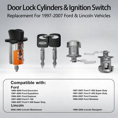 Ignition Switch & Door Lock Cylinder w/ Keys For 97-07 Ford F150/250 Super Duty