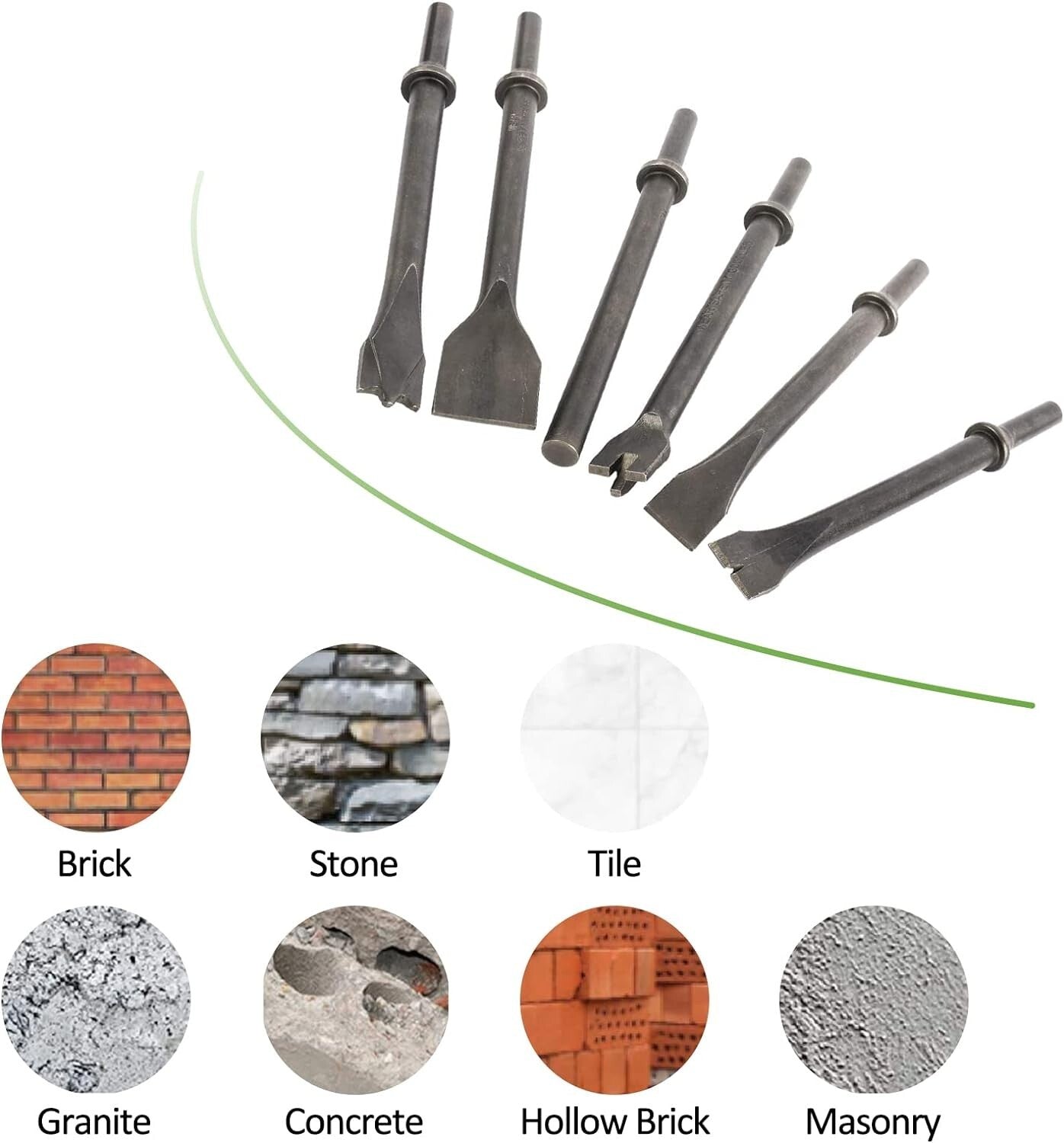 9Pcs Pneumatic Air Hammer Punch Chipping Bits Tool Chisel 0.39In Shank Tool Set