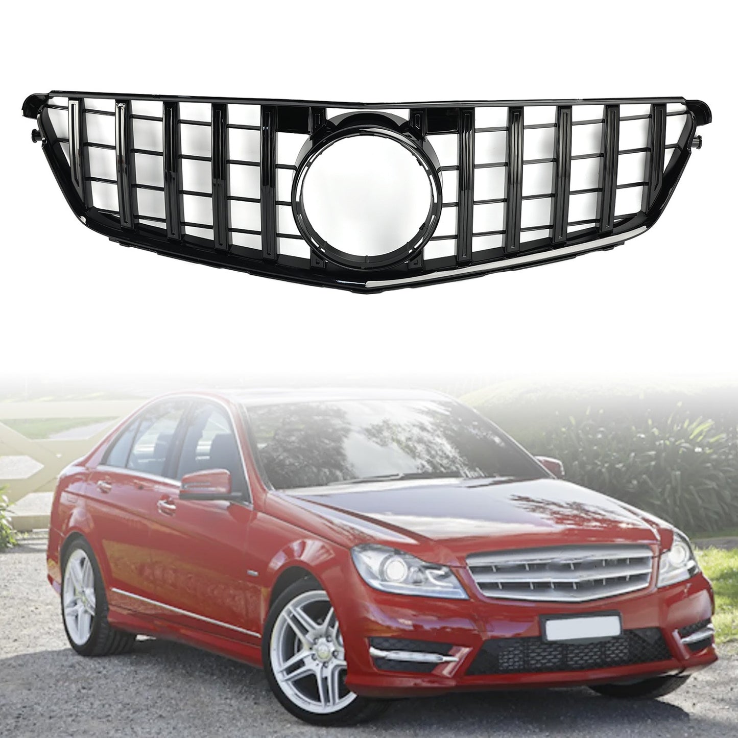 GTR Style Front Bumper Grille Grill Fit Benz C-Class W204 C300 C350 2008-2014