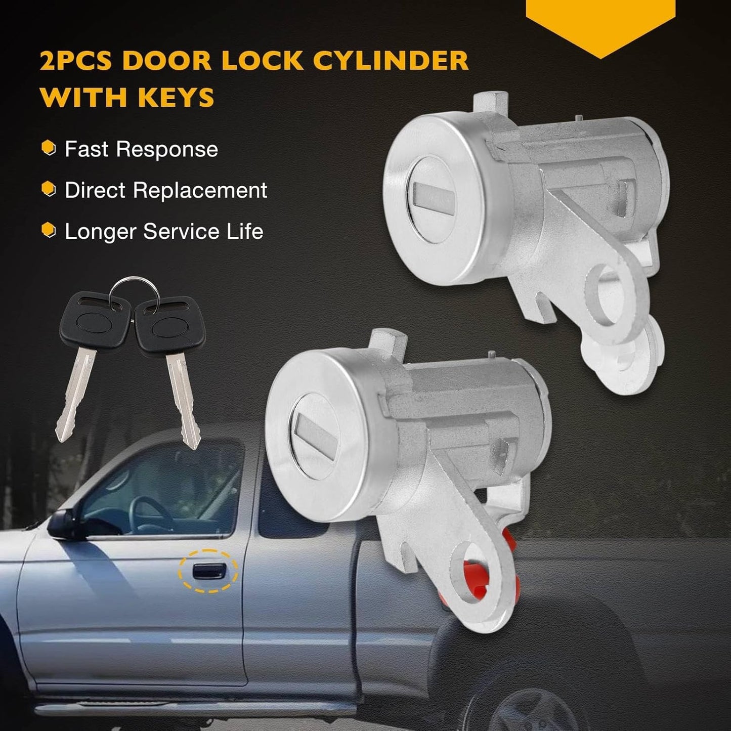 2X Exterior Door Handle w/ Lock Cylinders & Keys Set For 1995-2004 Toyota Tacoma