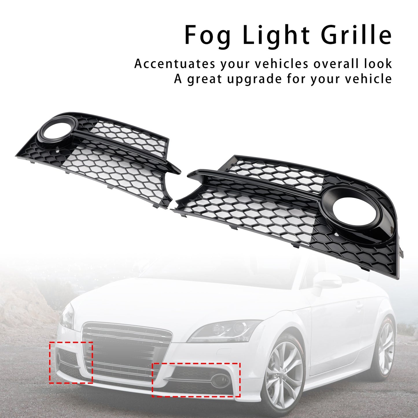 Honeycomb Front Bumper Fog Light Grille Fit Audi TT MK2 S-Line TTS 2011-14