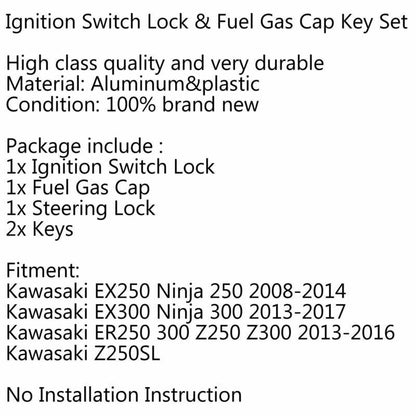 Ignition Switch Seat Gas Cap Cover Lock Key Set For Kawasaki EX250 Ninja EX300