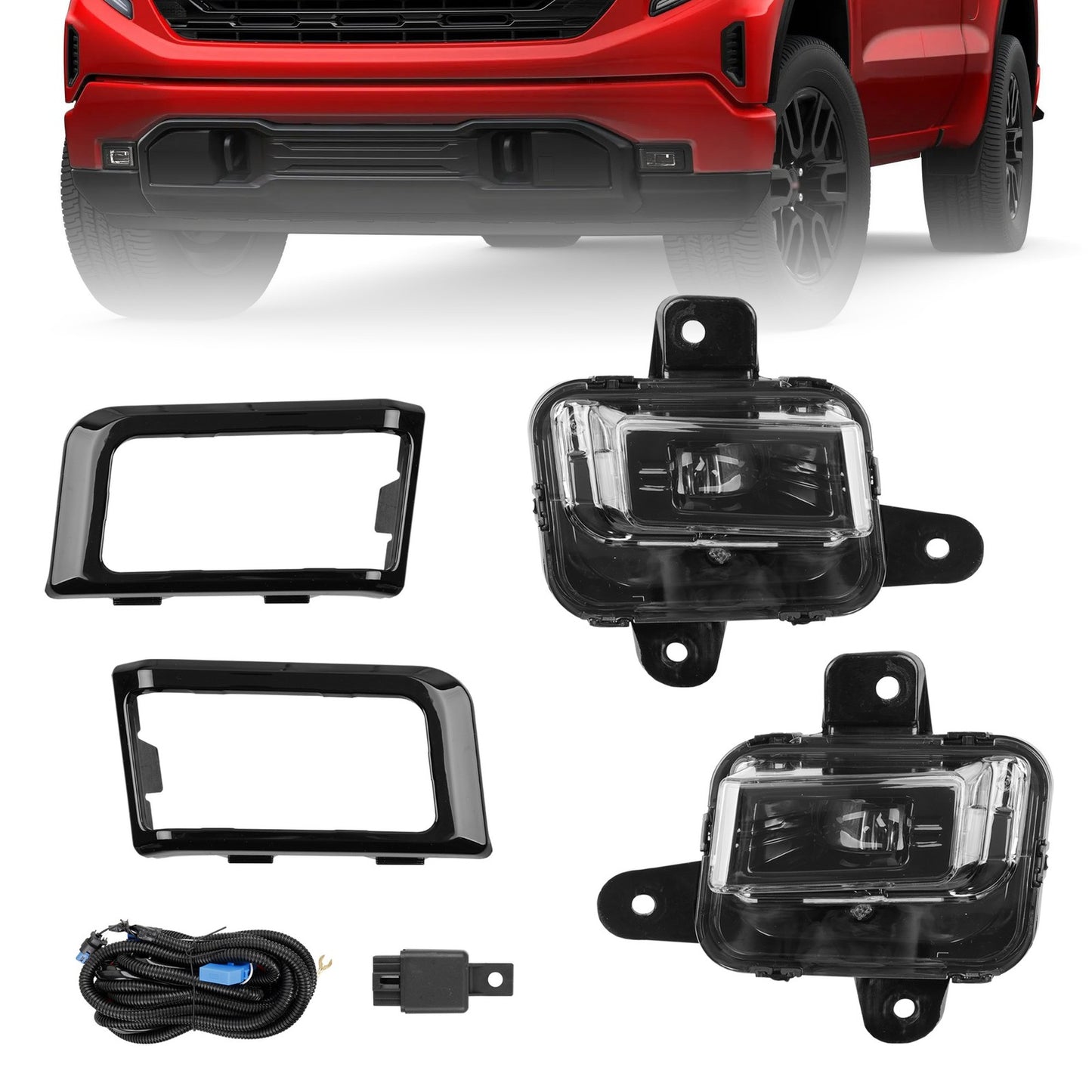 LED Fog Light Lamp w/ Switch Relay Wire Bezel Kit For 2022-2025 GMC Sierra 1500