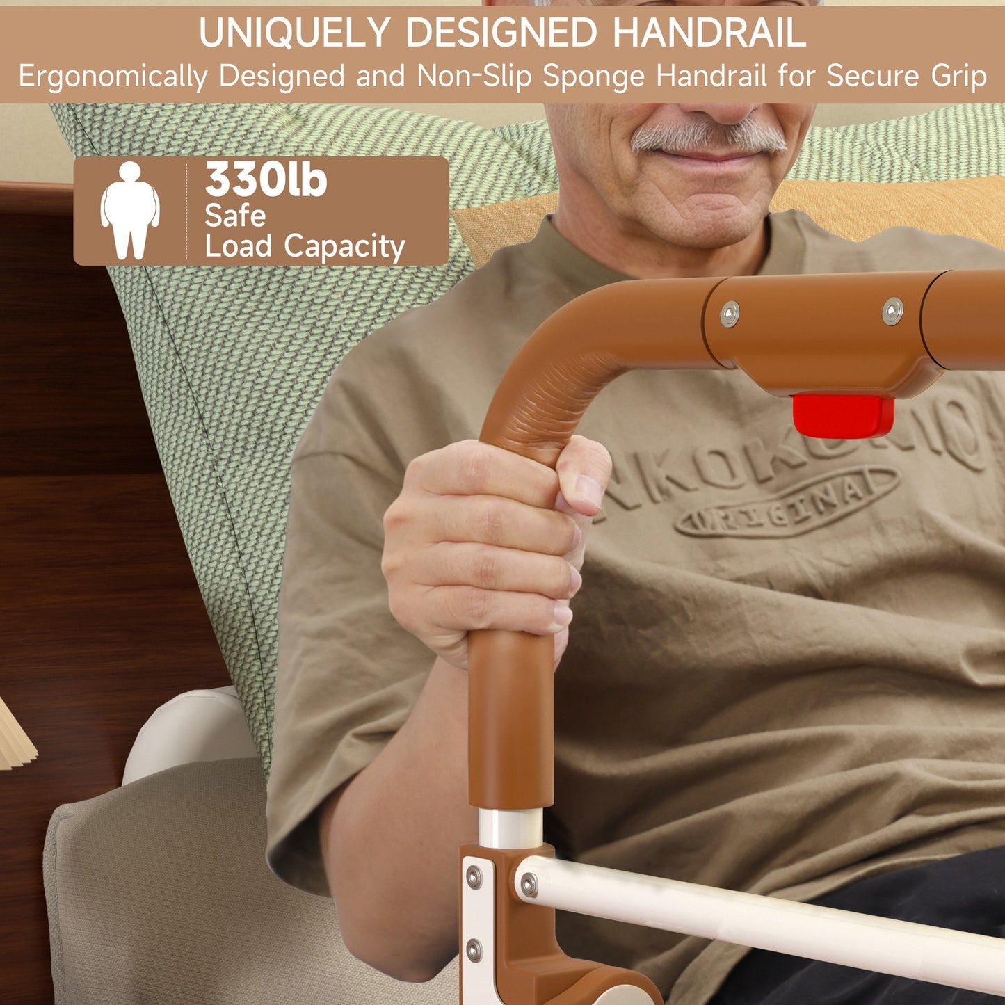 Foldable Bed Assist Rail w/ Pouch, Adjustable Height, 350LBS Support