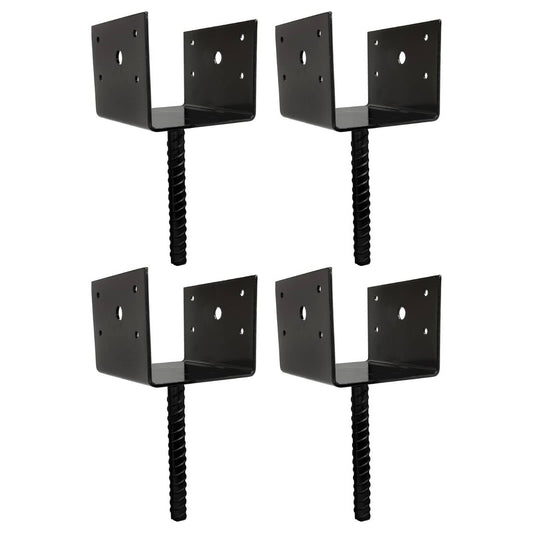 Solid Spare U Shaped 6x6 Deck Post Concrete Anchor Spike Fence Base, Black Powder Coated (4)