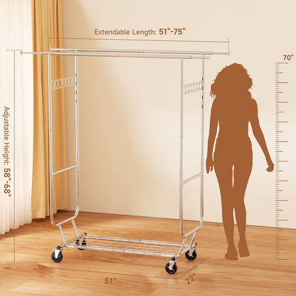 660lbs Clothing Racks with Wheels Heavy Duty Clothes Rack Metal Clothes Storage