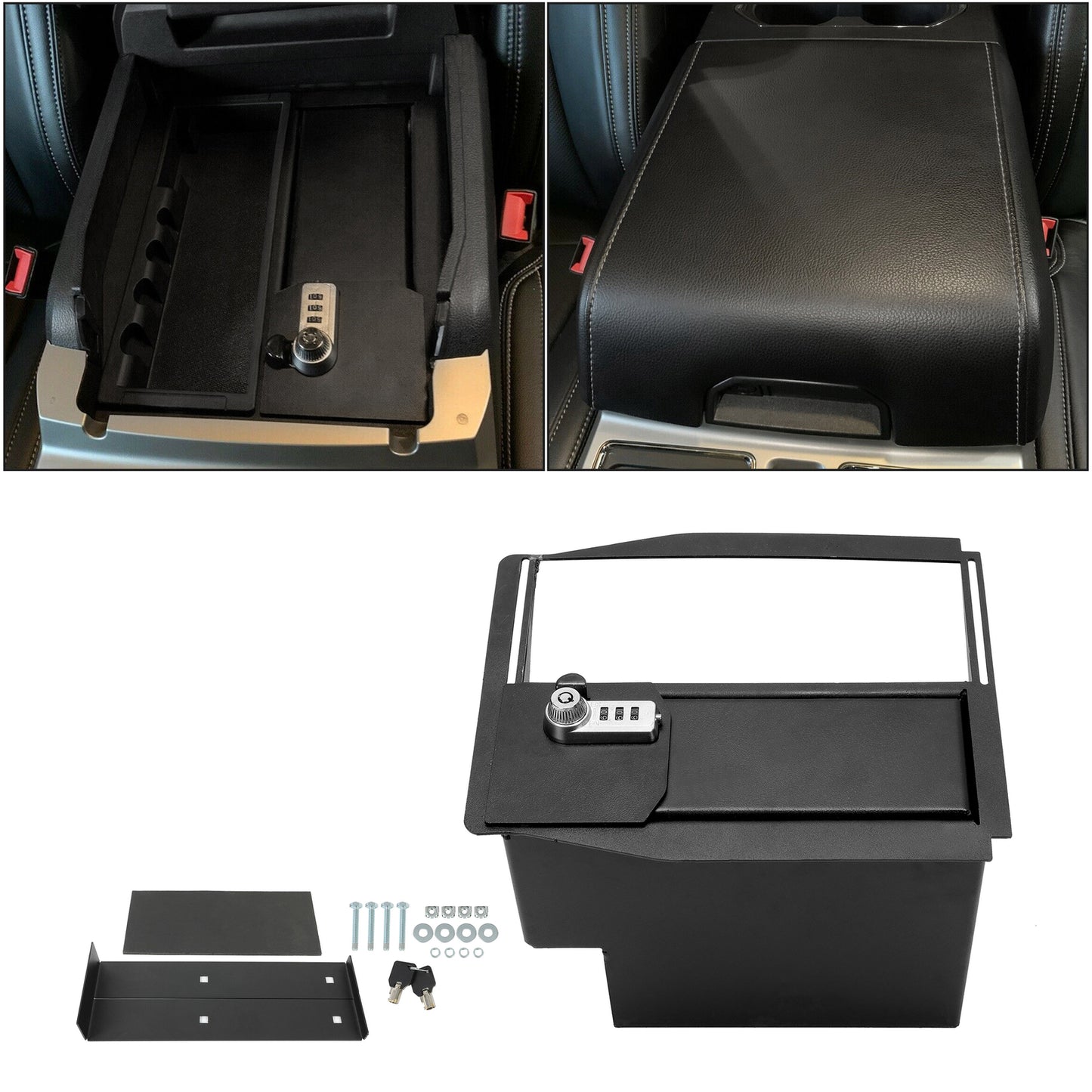 Solid Spare Floor Center Console Lock Safe Storage For 15-20 F150/Raptors 17-22 F250 F350