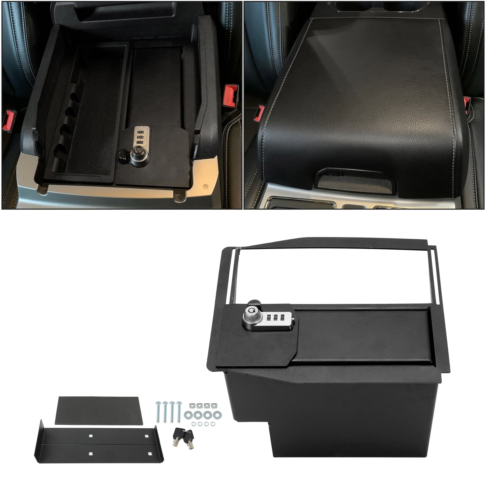 Solid Spare Floor Center Console Lock Safe Storage For 15-20 F150/Raptors 17-22 F250 F350