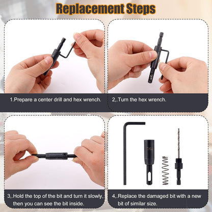 6pcs Carbon Steel Self Centering Drill Bit Set Hex Shank Hinge Drilling Tool
