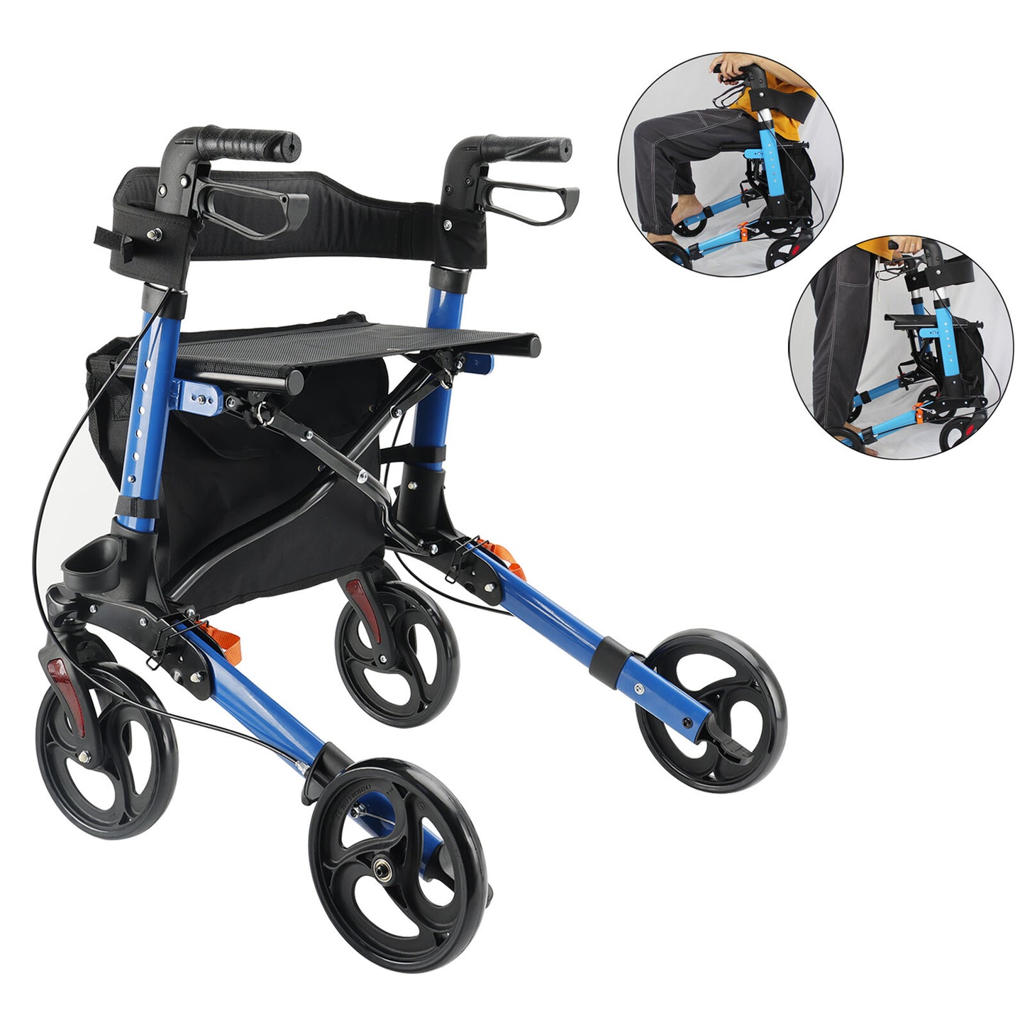 Rollator Walker with Seat for Seniors, 8" Wheels Walker, Lightweight, Adjustable