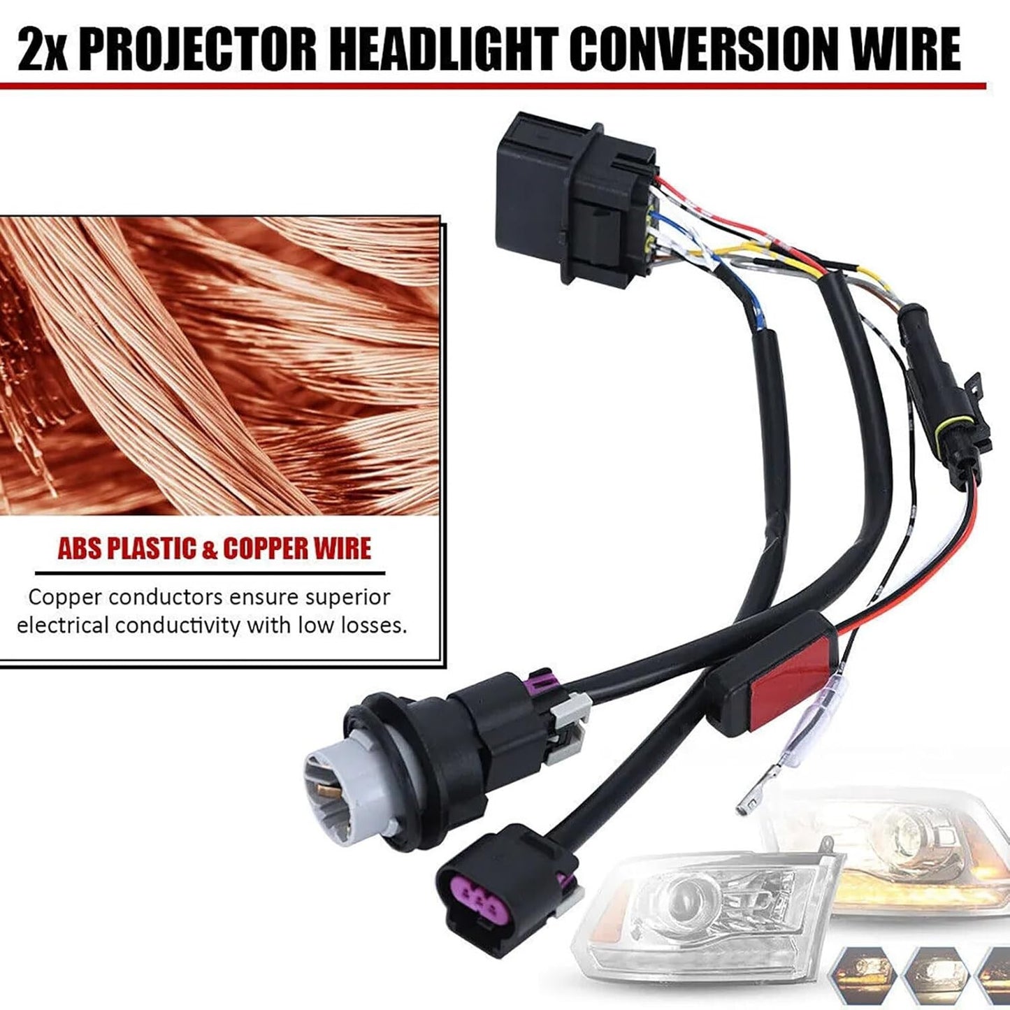 Stock Projector Headlight Converter Wiring harness For 2013-18 Ram 1500 810003