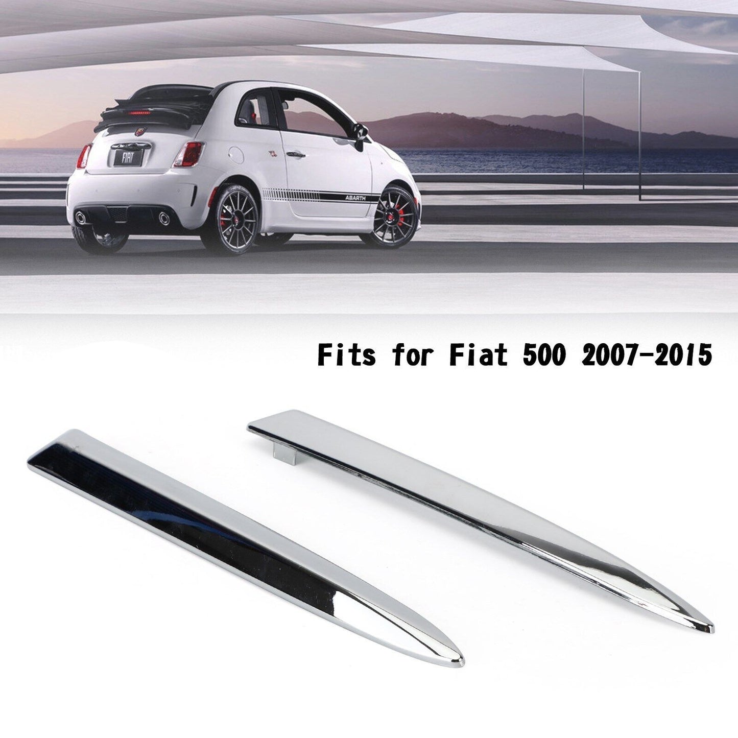 Pair Chrome Front Bumper Upper Grill Moulding Trim For Fiat 500 2007-2015 US