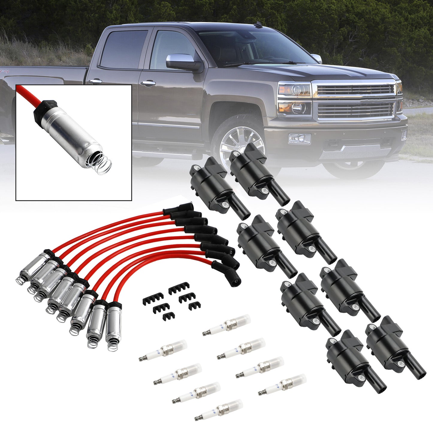 8x Ignition Coil+Spark Plug + Wire UF414 For GMC Silverado 1500 Tahoe 5.3L