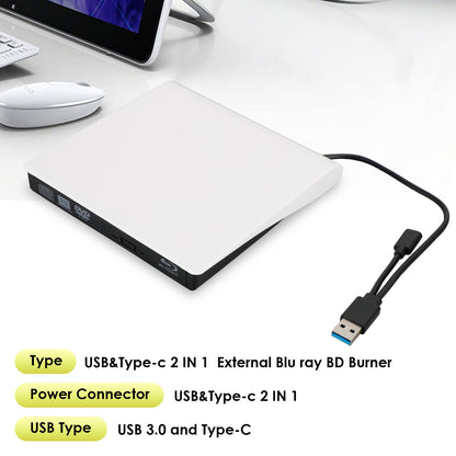 2 IN 1 USB&Type-c External  Disc Writer + Reader Burner for Mac Windows