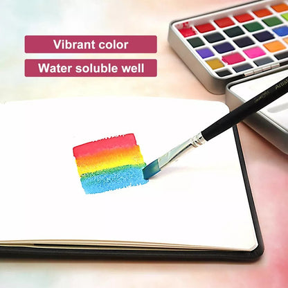 Professional 50 Colors Watercolor Paint Draw Painting + Water Brush Pigments Set