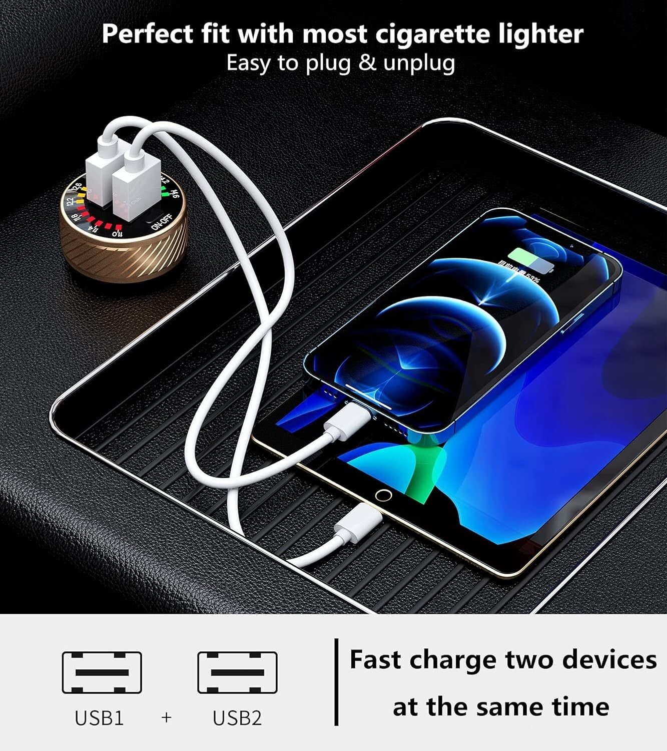 36W Car Cigarette Lighter Socket Dual USB Fast Charger Power LED Adapter Outlet
