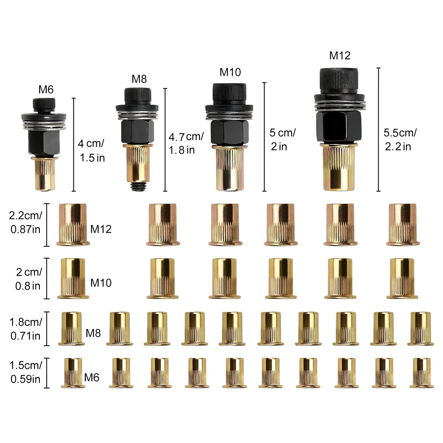 36 PCS Manual Rivet Nut Gun Kit For M6- M12 Threaded Insert Tool Automotive DIY