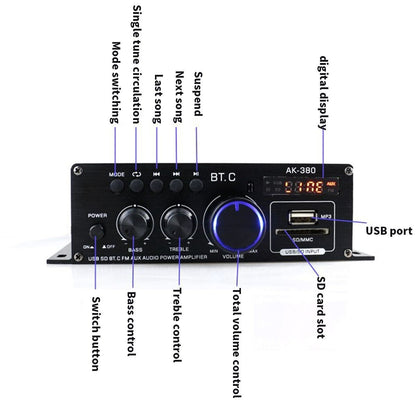 Bluetooth 2.0CH 400W Hi-Fi Auto Stereo 12V MP3 Car Audio Amplifier Radio Booster