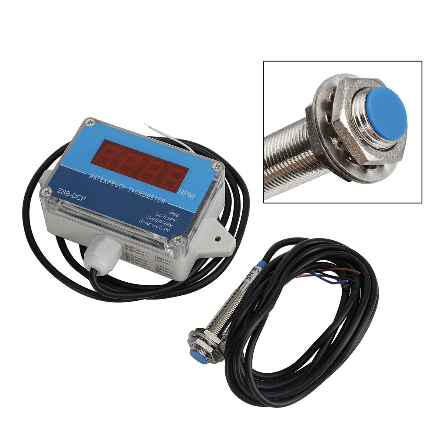 DC 8-24V Hall Tachometer Digital LED Motor Speed Meter Tester IP68 Waterproof