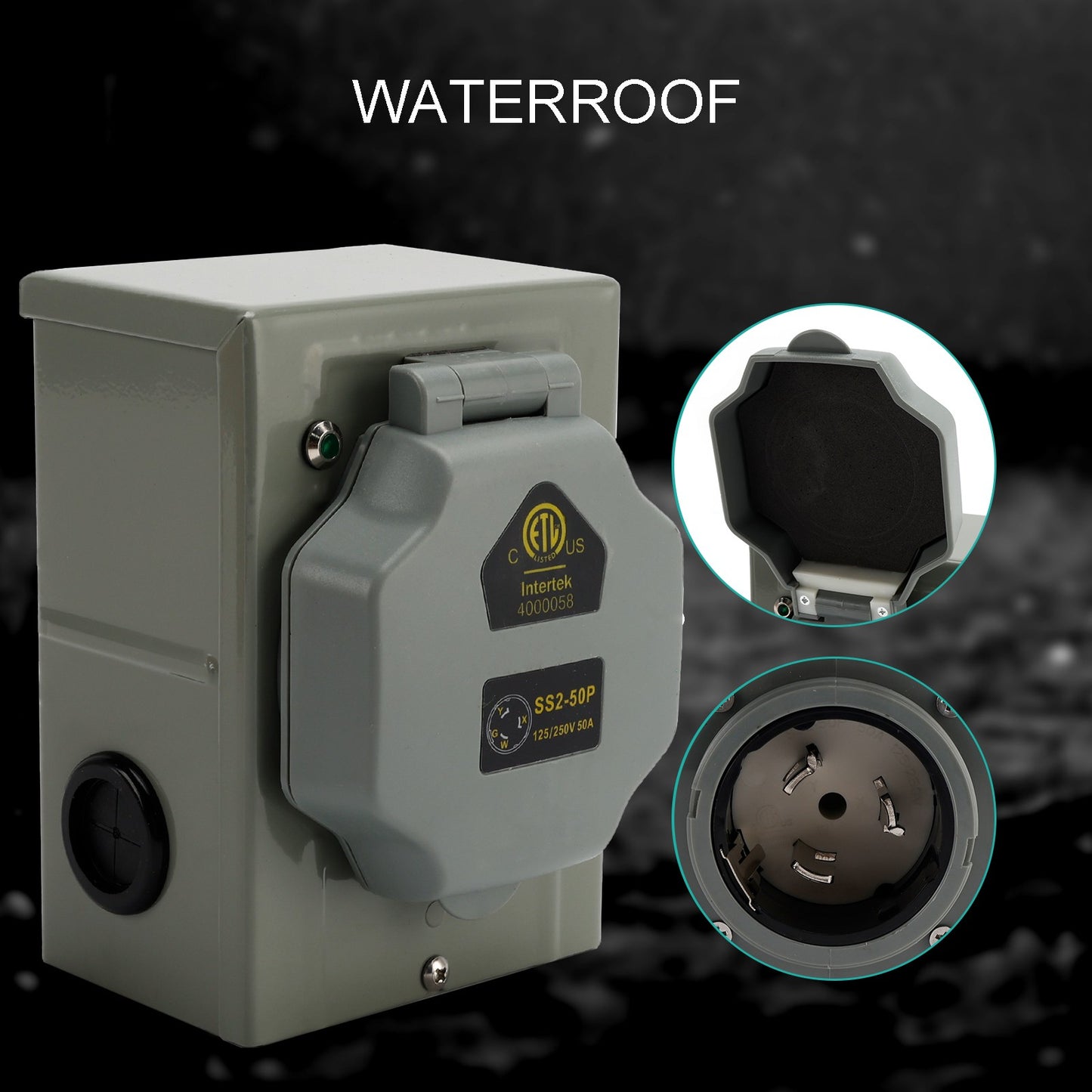 RV 50 Amp Power Inlet Box Receptacle 3 Prong Locking Plug with LED Light