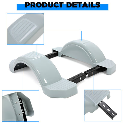 Solid Spare GRAY 2 SINGLE AXLE TRAILER FENDERS FOR 13" WHEELS TIRES SKIRT BOAT PAIR