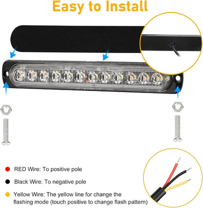 4 PCs Amber(3LEDs)/White(6LEDs)/Amber(3LEDs) Car Truck Light Bar Flashing Lamps