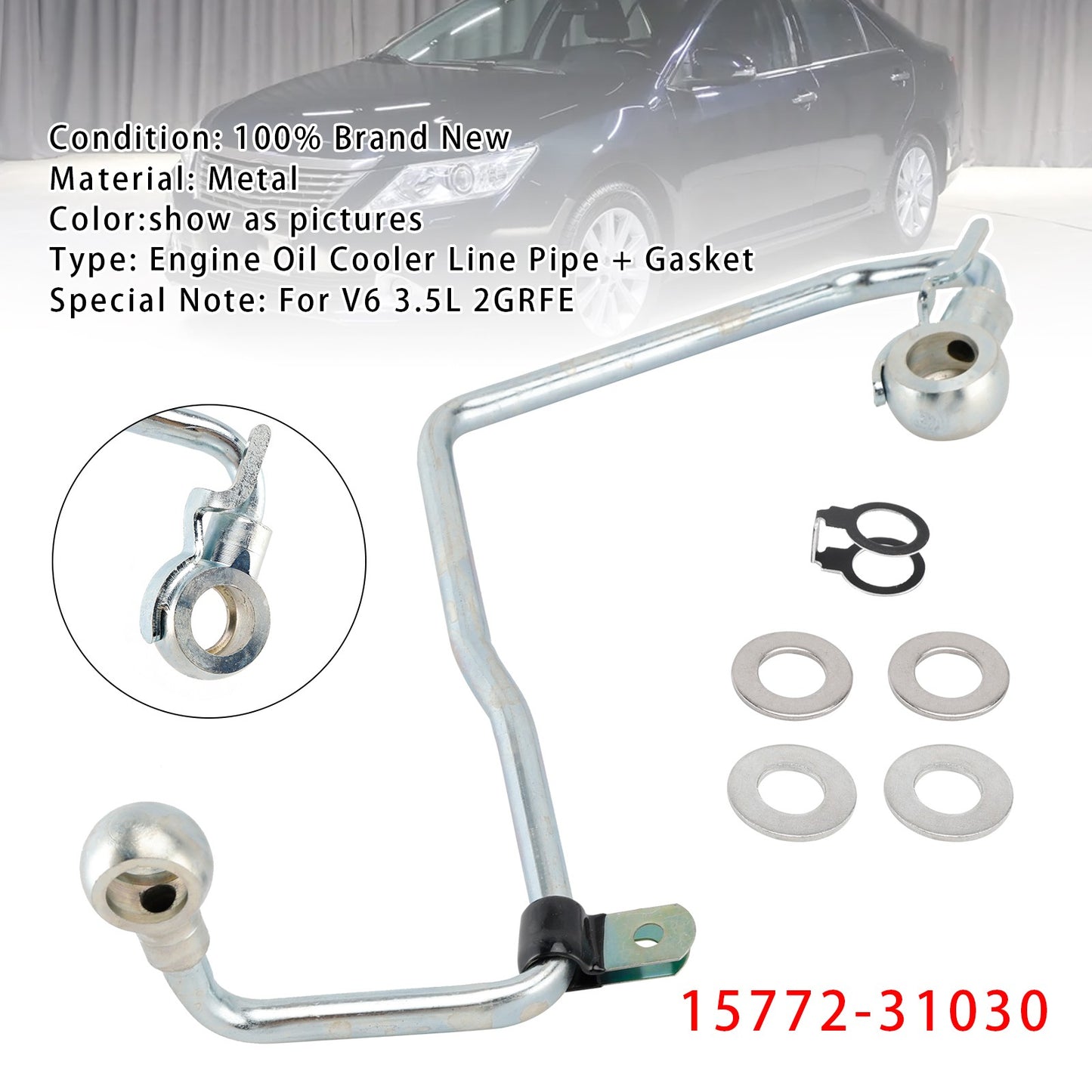 2GRFE Engine Oil Cooler Line Pipe 15772-31030 + Gaskets For Toyota Avalon Camry