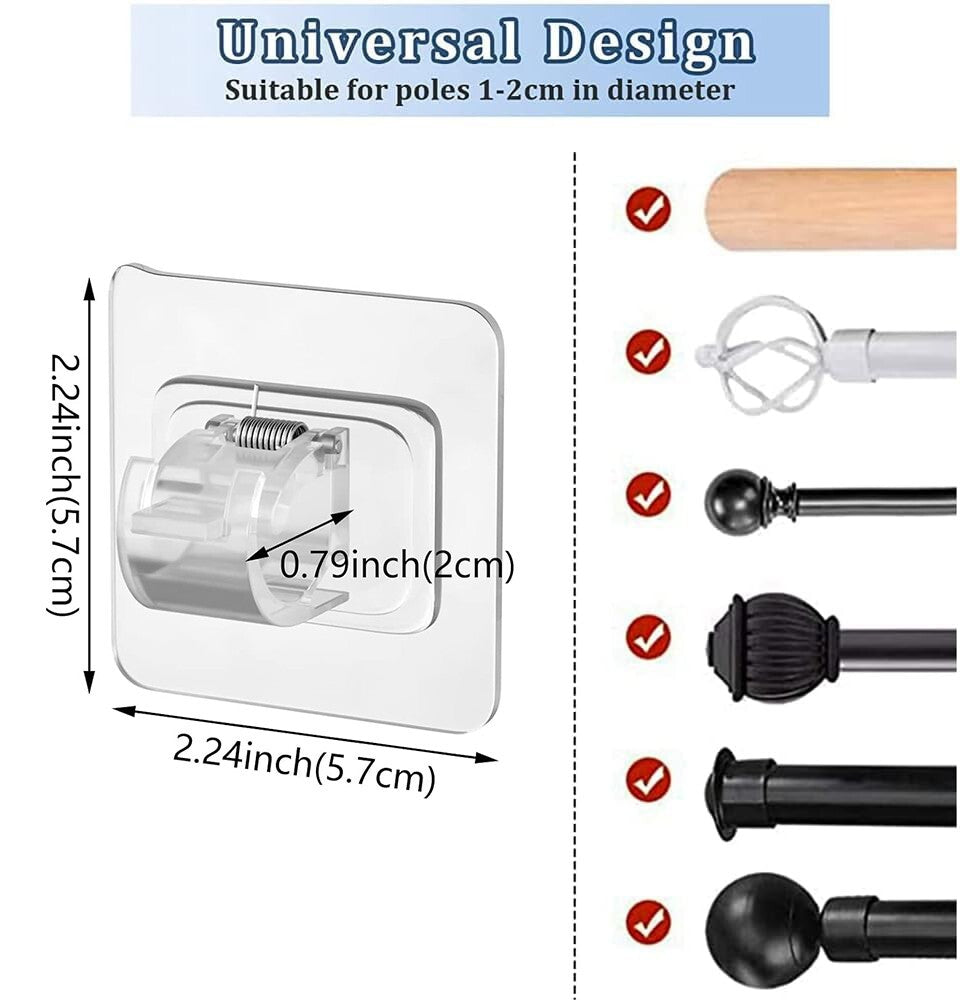 10Pcs Nail Free Bracket Self Adhesive Holder Hooks Adjustable Curtain Rod Clips