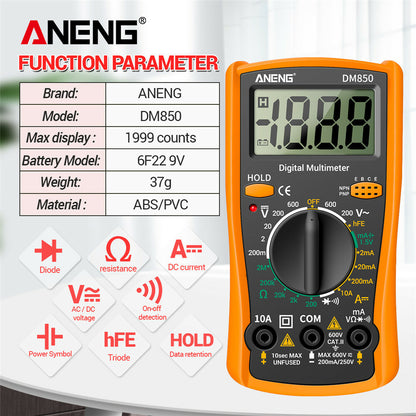 LCD Digital Multimeter Voltmeter Ammeter Ohmmeter Volt AC DC Tester Leads Meter