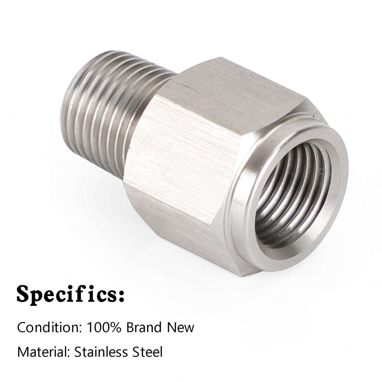 1/8" NPT Male to M10x1.0 Female Stainless Steel Oil Pressure Gauge Adapter V1