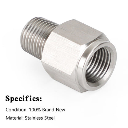 1/8" NPT Male to M10x1.0 Female Stainless Steel Oil Pressure Gauge Adapter V1