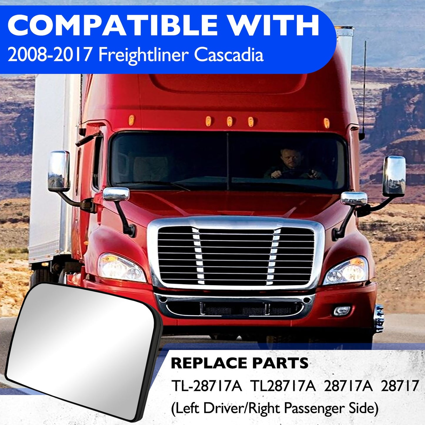 Hood Mirror Glass Convex For Freightliner Cascadia 2008-2017 Left OR Right