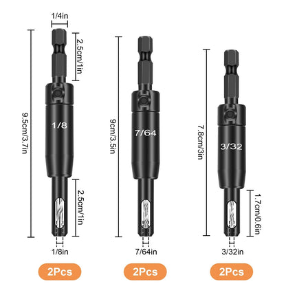 6pcs Carbon Steel Self Centering Drill Bit Set Hex Shank Hinge Drilling Tool
