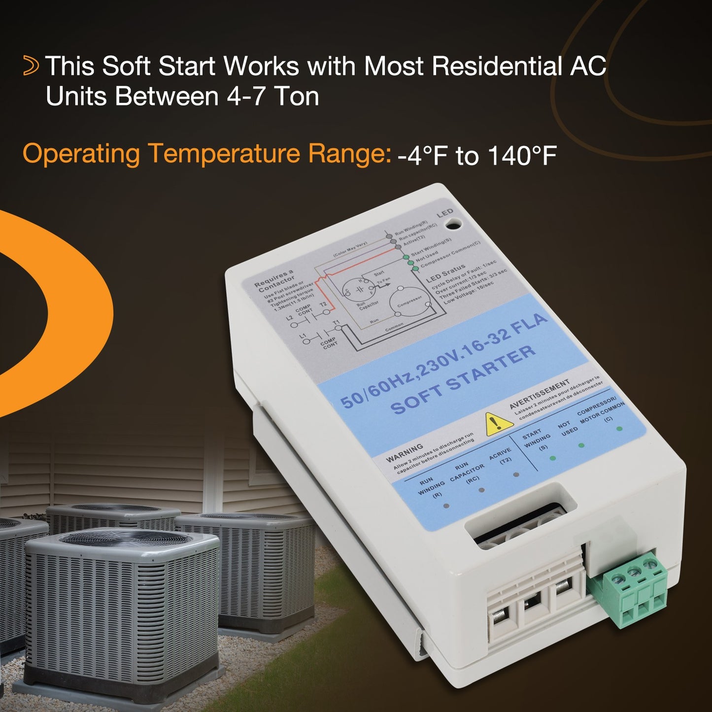 16-32A AC Soft Starter w/ Reverse Motor Protection For 4-7 Ton AC Install Kit