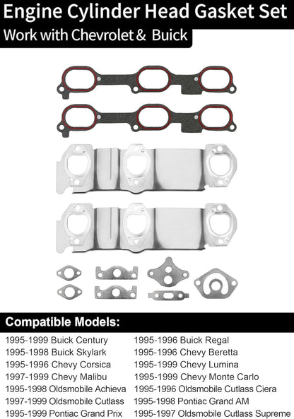 Head Gasket Set Fit 1995-99 Chevy Malibu Buick Century Oldsmobile Pontiac 3.1L