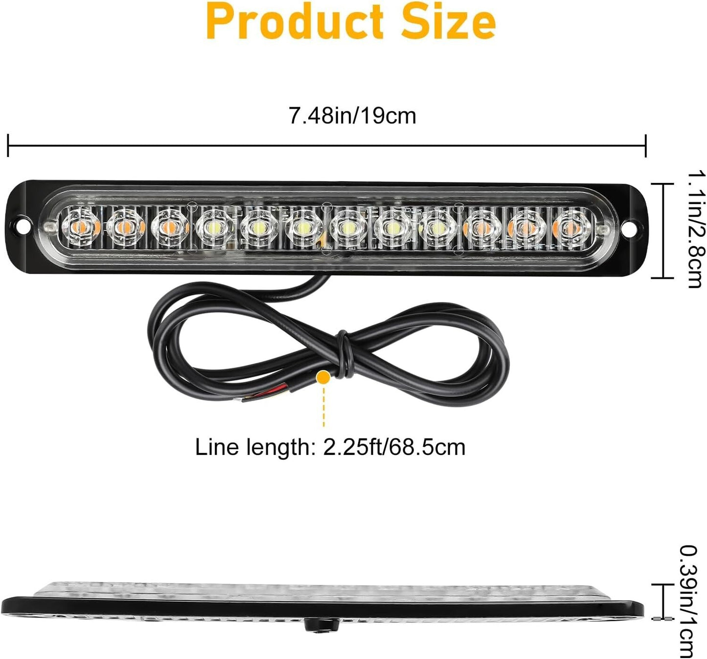 4 PCs Amber(3LEDs)/White(6LEDs)/Amber(3LEDs) Car Truck Light Bar Flashing Lamps