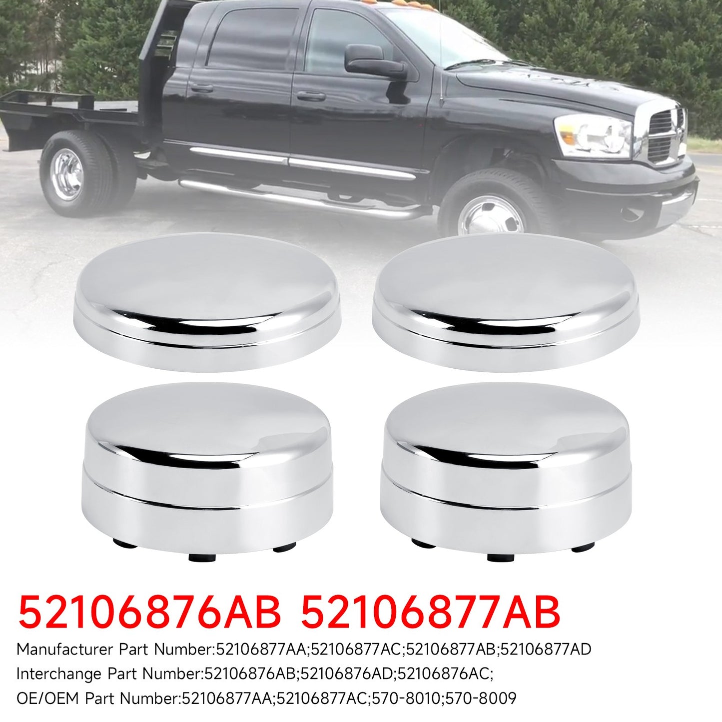 4X Center Hub Cap For Dodge Ram 3500 Pickup Dually 03-18 52106877AB