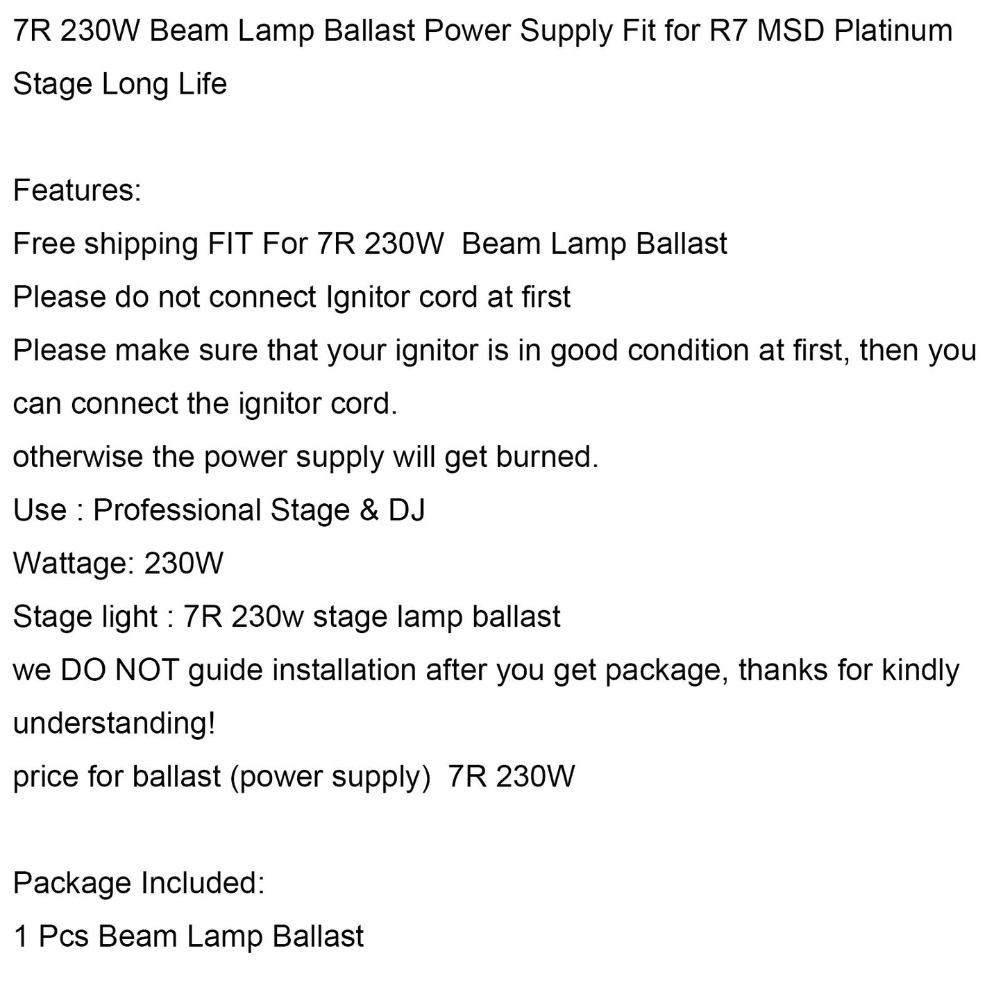 7R 230W Beam Lamp Bulb Ballast Power Supply for R7  Platinum Stage Light