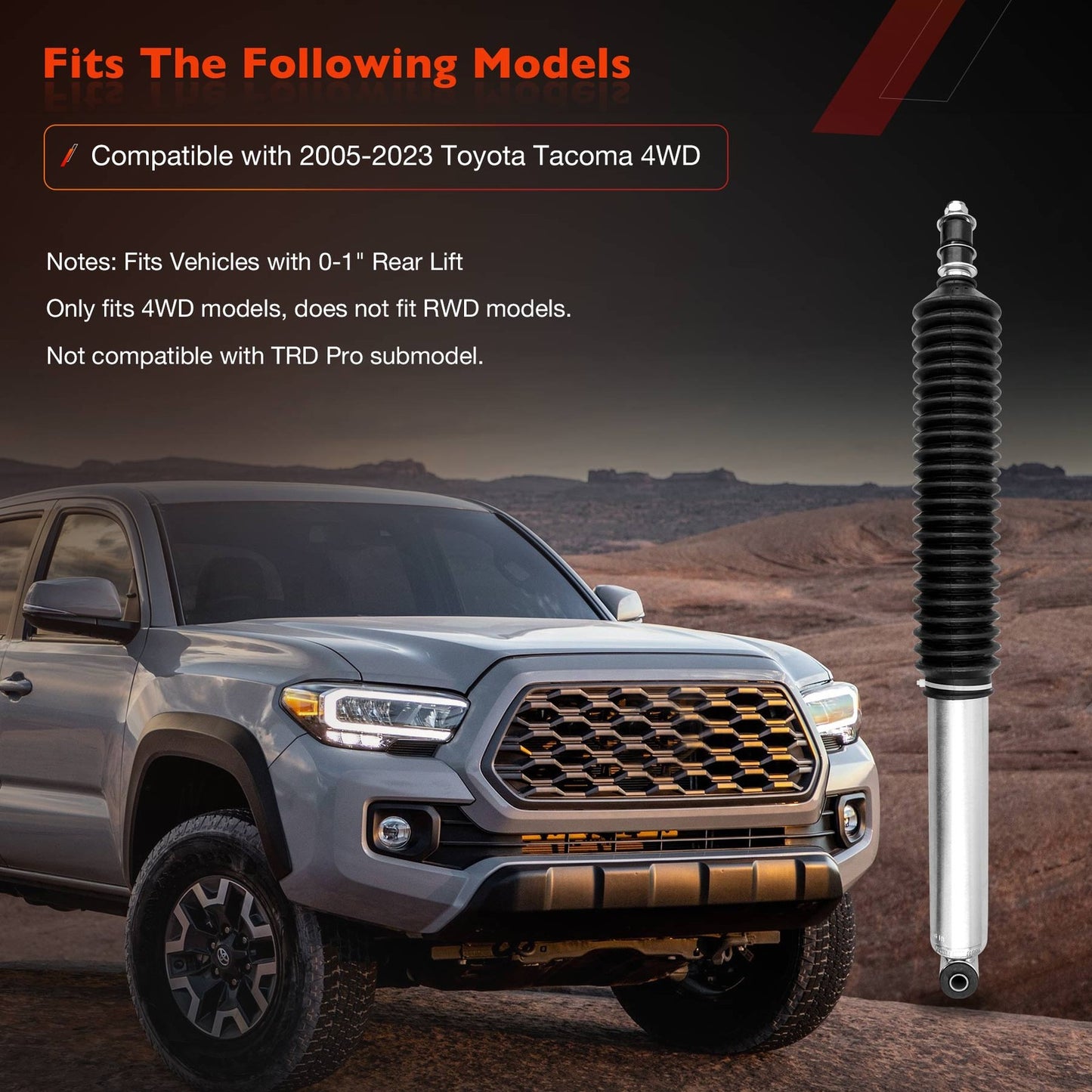 Rear Monotube Absorber Shock For Toyota Tacoma 4WD 2005-2015 w/ 0-1" Rear Lift