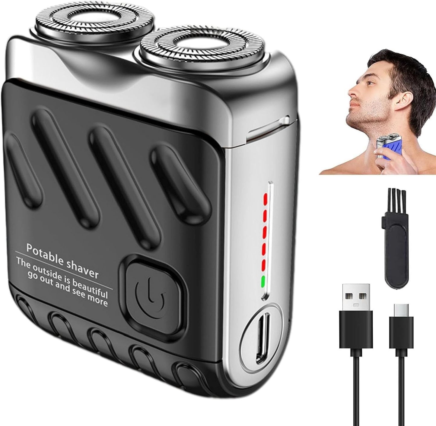 Double Ring Pocket Travel Shaver Mini Men Shaver Portable Beard Razor Black