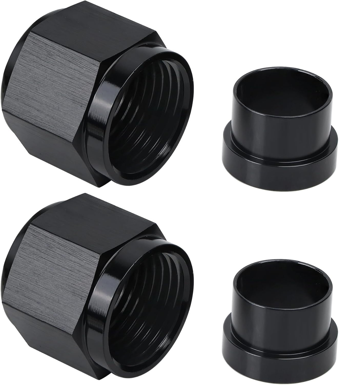 2 Sets 6AN Female To 3/8" Tube Nut & Sleeve 37 Degree Aluminum Black Hardline