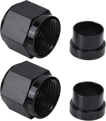 2 Sets 6AN Female To 3/8" Tube Nut & Sleeve 37 Degree Aluminum Black Hardline