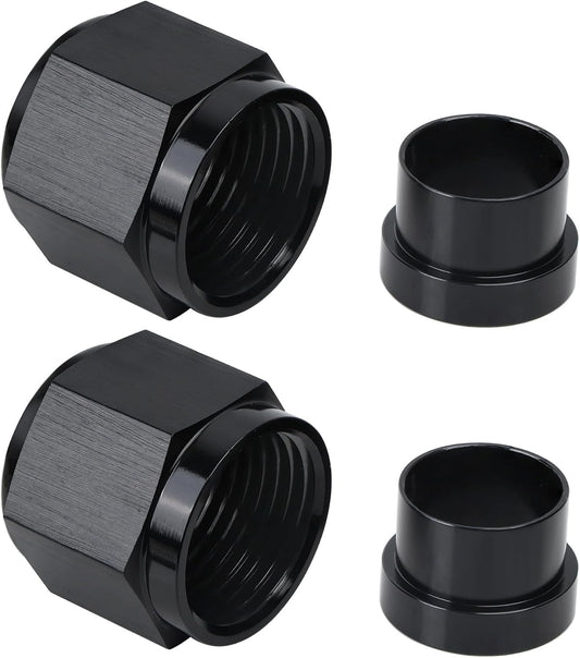 2 Sets 6AN Female To 3/8" Tube Nut & Sleeve 37 Degree Aluminum Black Hardline