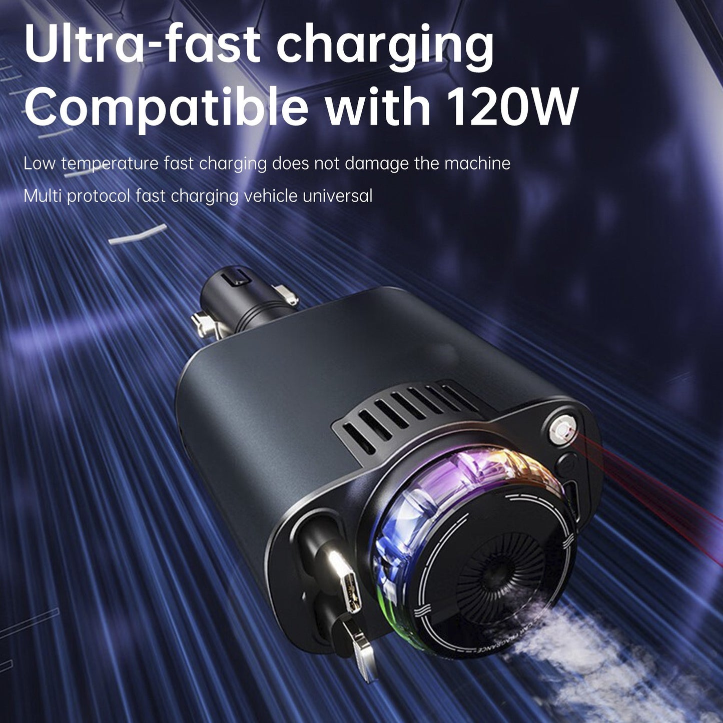 120W Super Fast Car Charger Retractable Cable Car Air Freshener Starry Sky Roof
