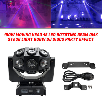 180W Moving Head 18 LED Rotating Beam DMX Stage Light RGBW DJ Disco Party Club