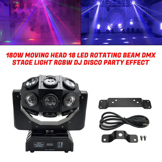 180W Moving Head 18 LED Rotating Beam DMX Stage Light RGBW DJ Disco Party Club