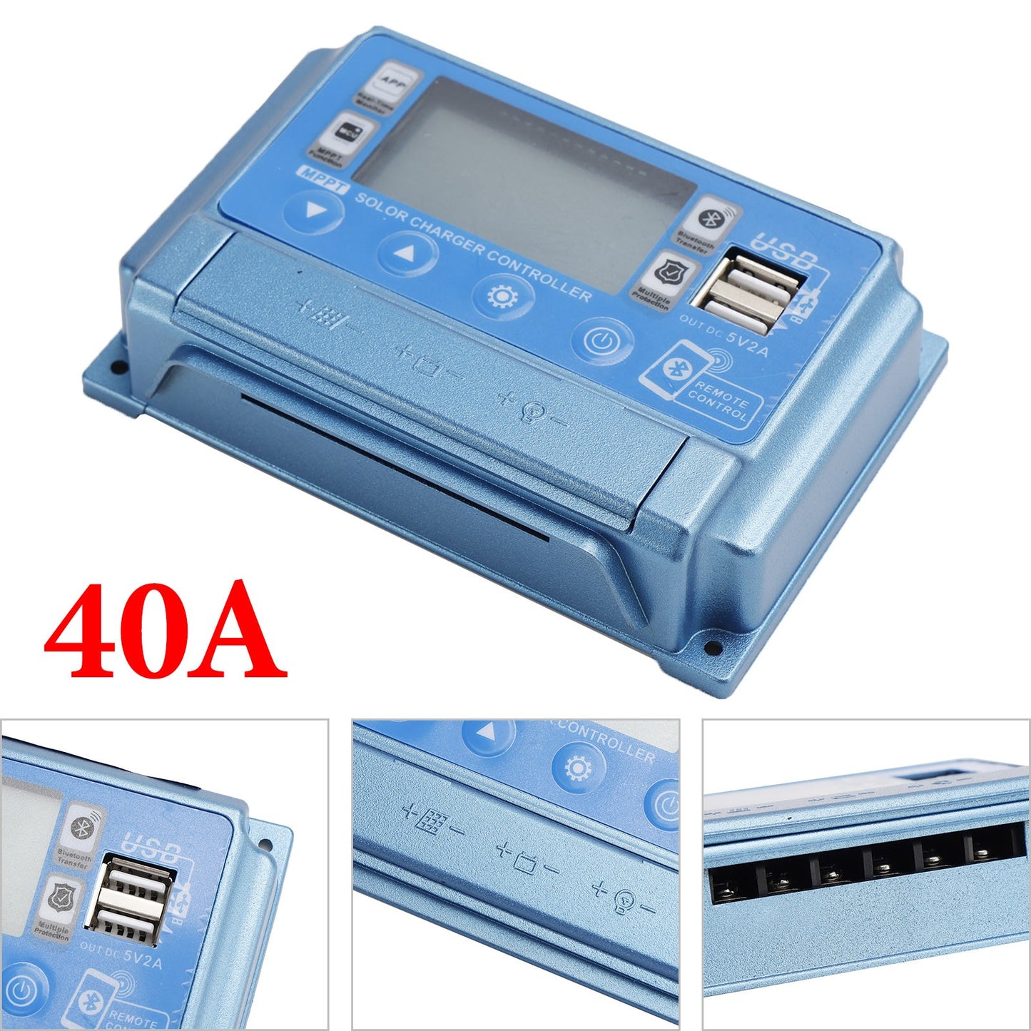 40A MPPT APP Solar Charge Controller Charger Fits 12V-60V LiFePO4 Battery Blue
