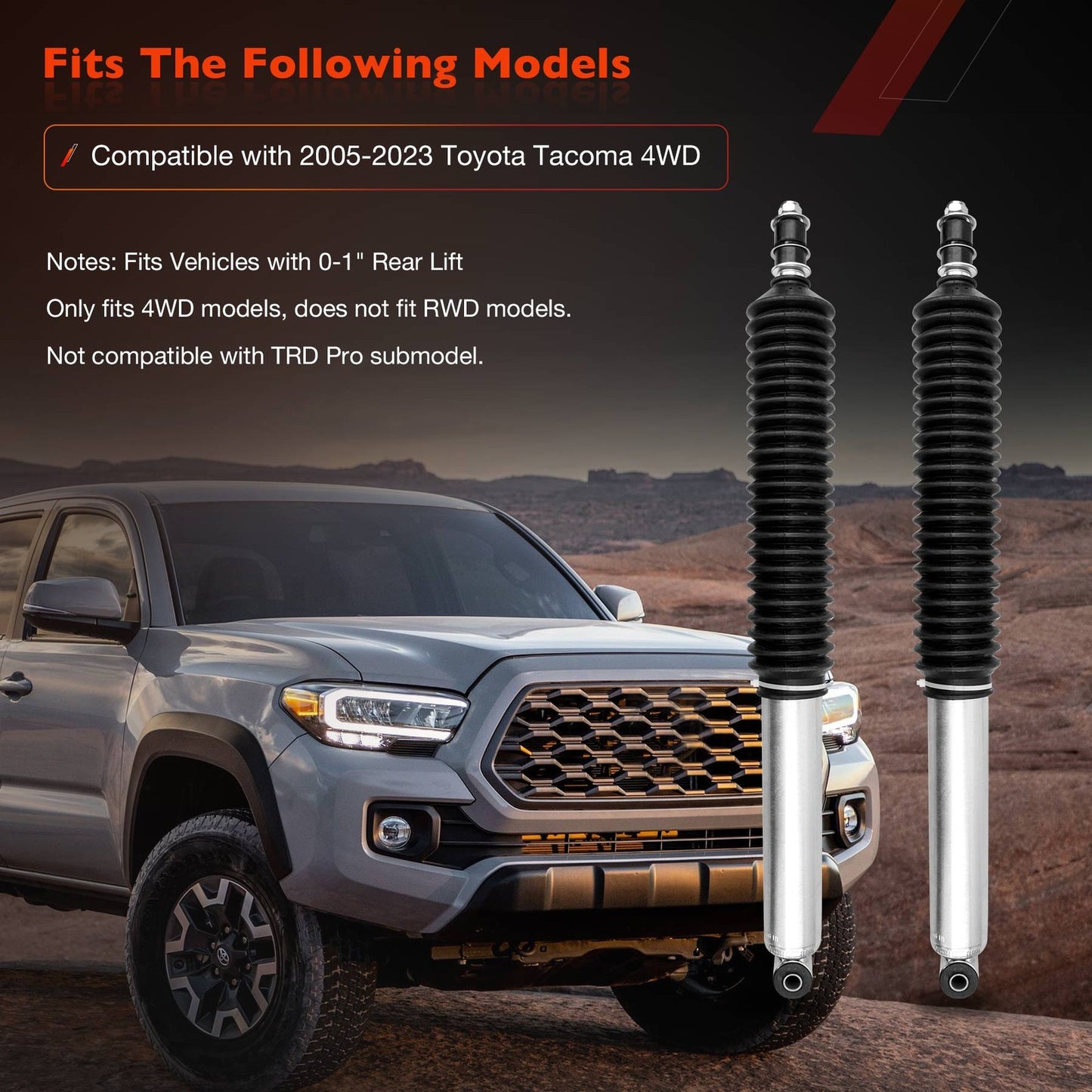 Rear Monotube Absorber Shock For Toyota Tacoma 4WD 2005-2015 w/ 0-1" Rear Lift