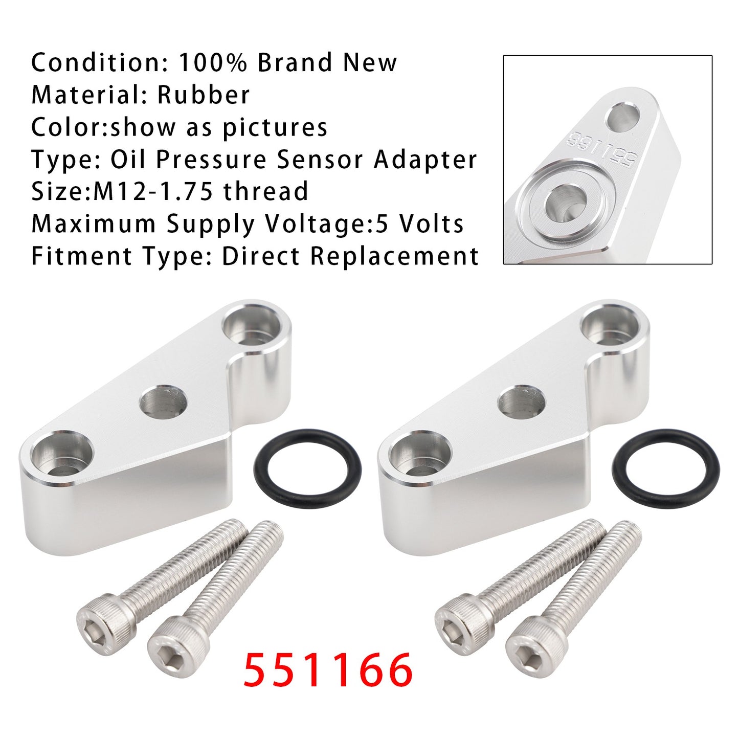 2 Pack Oil Pressure Sensor Adapter Port 551166 For Gen 5 Lt Valley Pan  M12-1.75